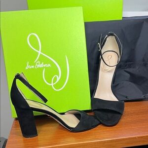 Sam Edelman Black Suede Ankle-Strap Block Heels